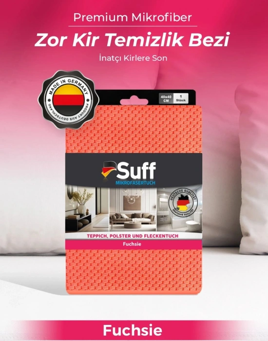 KK. Suff Fuchsie Mikrofiber Zor Kir Temizlik Bezi Geniş Alan Banyo Lavabo ve Armatür Temizlik Bezi 40x40 CM