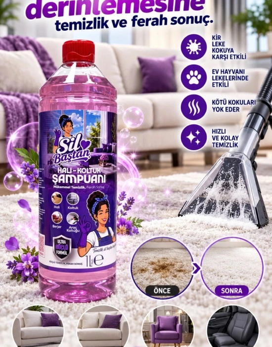 SİL BAŞTAN Halı Koltuk Şampuanı Kokulu 1 Litre KOLİ 20 ADET