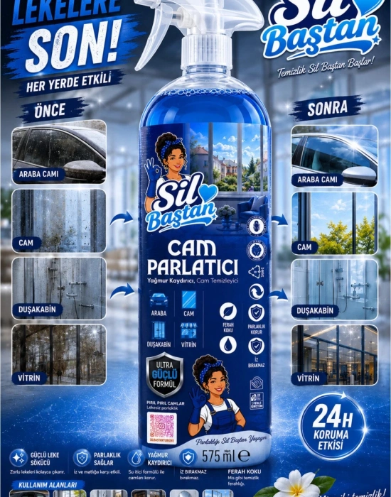 SİL BAŞTAN Cam Parlatıcı, Yağmur Kaydırıcı Spray Solüsyon 575 ml KOLİ 20 ADET