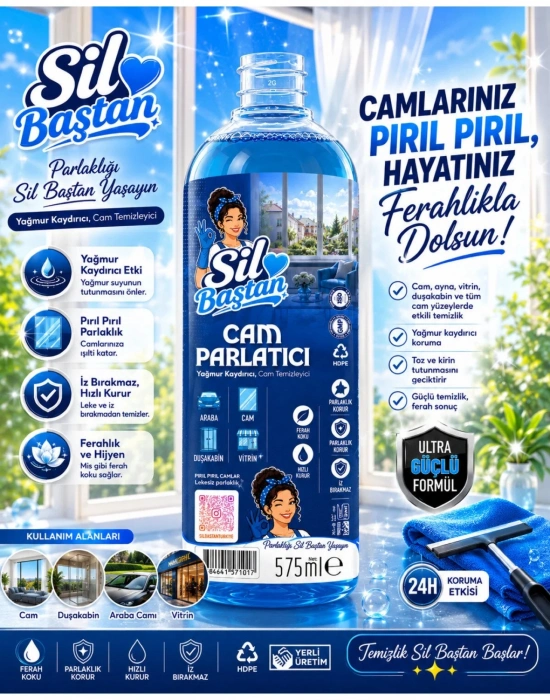 SİL BAŞTAN Cam Parlatıcı, Yağmur Kaydırıcı Spray Solüsyon 575 ml Adet