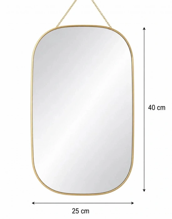 K. Dikdörtgen Çerçeveli Duvar Aynası Askılı Ayna Gold Sarı Çerçeveli Dekoratif Ayna 40x25 cm