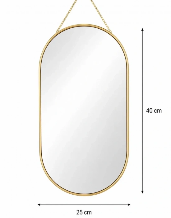 K. OVAL NO2 Model Dekoratif Askılı Kırılmaz Duvar Aynası, Ahşap Arkalı, Çift Oval 40x24 cm