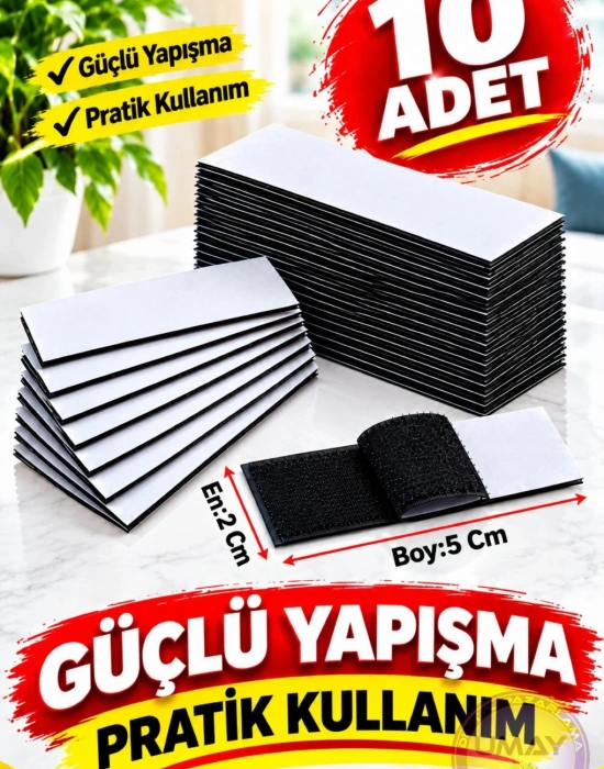 K. Dikdörtgen Halı Cırt 10 Adet 2x5 Cm Arkası Yapışkanlı Cırt Cırt Bant Halı Kilim Koltuk Örtüsü Tablo Sabitleyici