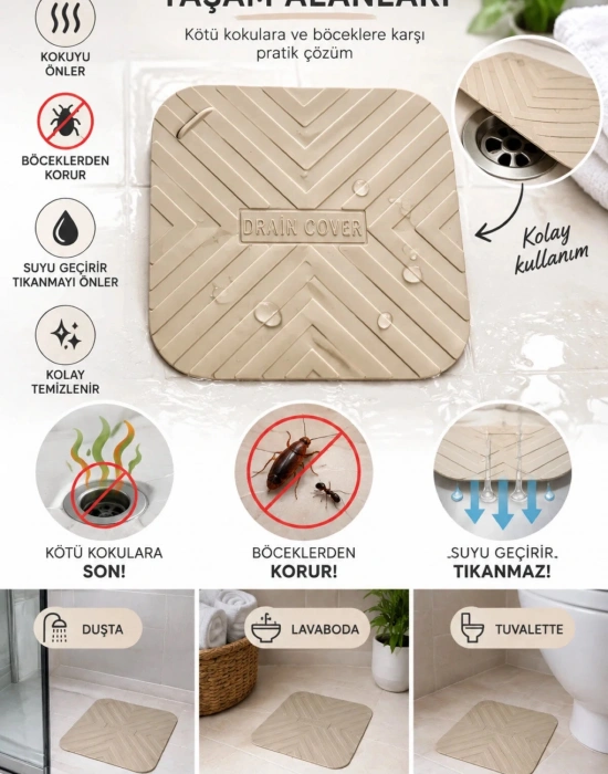 K. Kötü Koku Önleyici Silikon Mat Banyo Mutfak Lavabo Balkon Gider Tıpası Kapağı Böcek Önleyici KARMA RENK