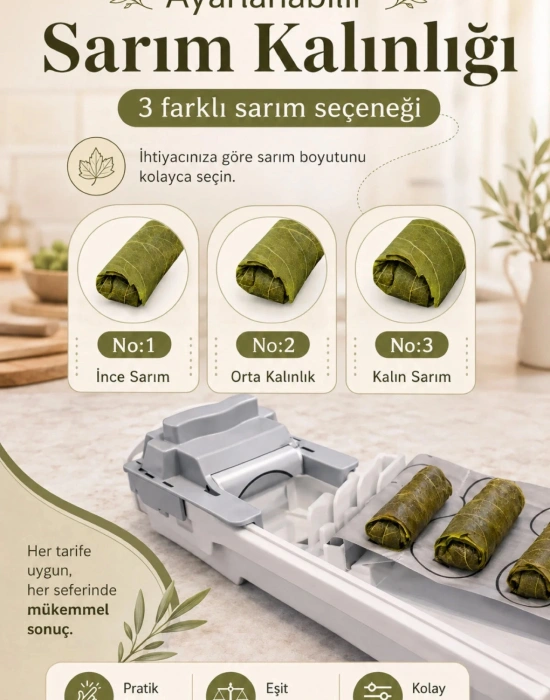 PM. 3 Kademeli Pratik Yaprak Sarma Makinesi Kolay Yaprak Sarma Aparatı Premium Kalite