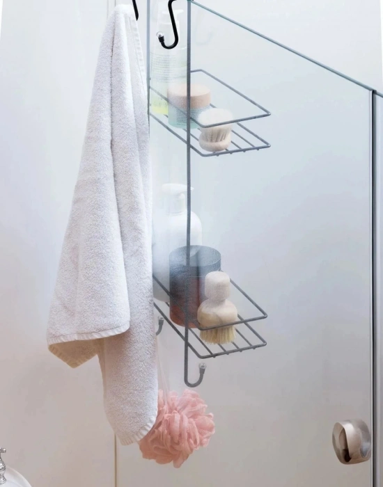 PM. 2 Katlı Askılı Banyo Rafı Duş Şampuanlık Duşakabin Havlu Askısı Duvar Düzenleyici Organizer SİYAH