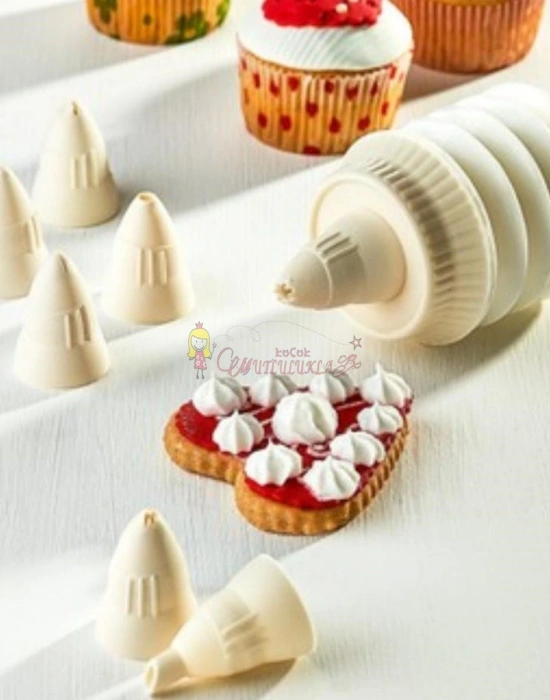 7 Başlıklı Mutfak Pasta Krema Sıkma Süsleme Pompası Aparatı Seti