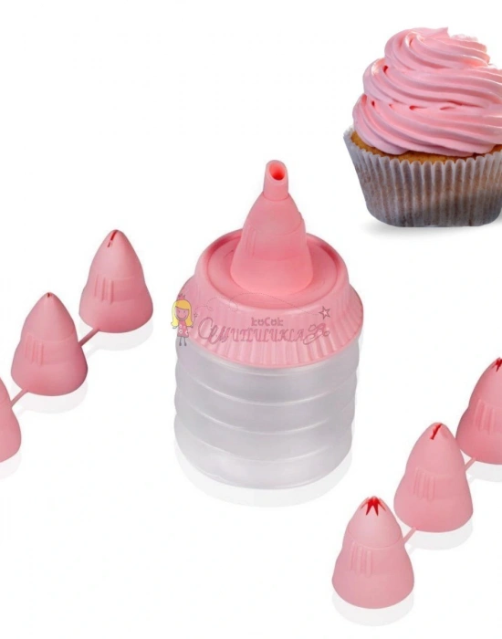 7 Başlıklı Mutfak Pasta Krema Sıkma Süsleme Pompası Aparatı Seti