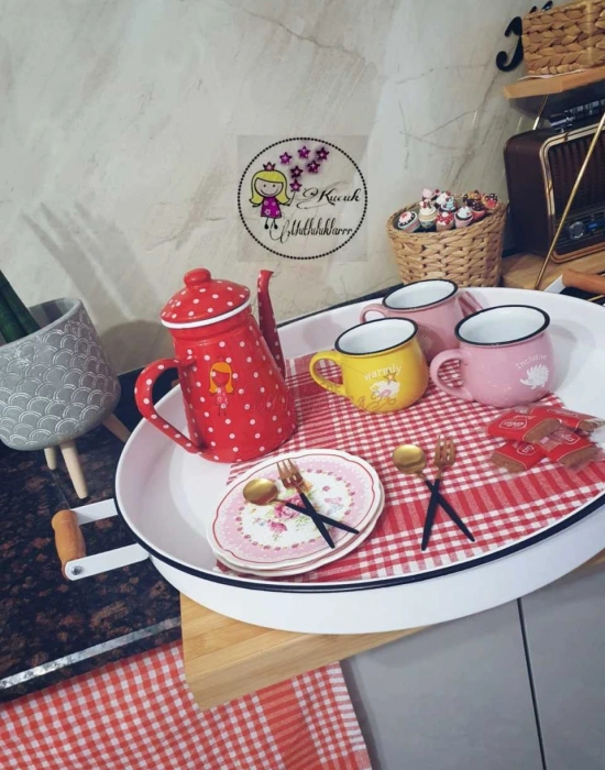 Ahşap Kulplu Country Tarzı Büyük Boy Beyaz Tepsi 51CM