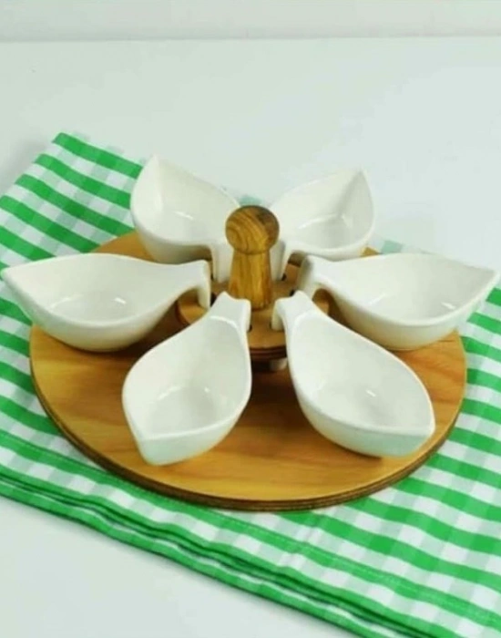 AHŞAP STANDLI 6LI KULPLU SİVRİ OVAL SOSLUK