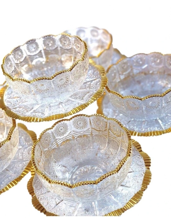 ALTIN YALDIZLI CAM 6LI TABAKLI KASE