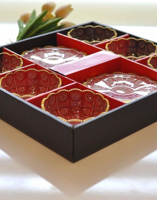 ALTIN YALDIZLI CAM 6LI TABAKLI KASE