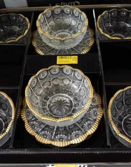 ALTIN YALDIZLI CAM 6LI TABAKLI KASE