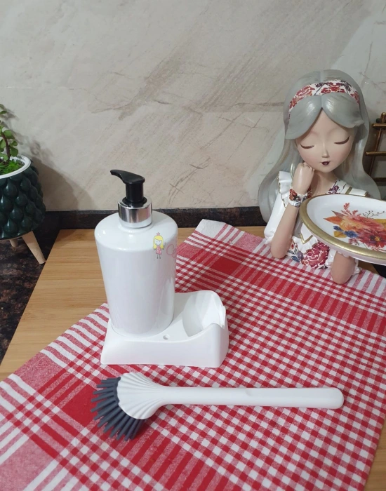 Armona Silikon Fırçalı Mutfak Banyo Sıvı Sabunluk Süngerlik Seti