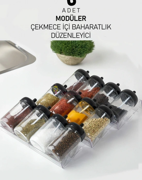 Ayarlanabilir Çekmece Içi Baharatlık Düzenleyici - Baharatlık Takımı Standı Organizeri  (6 ADET)