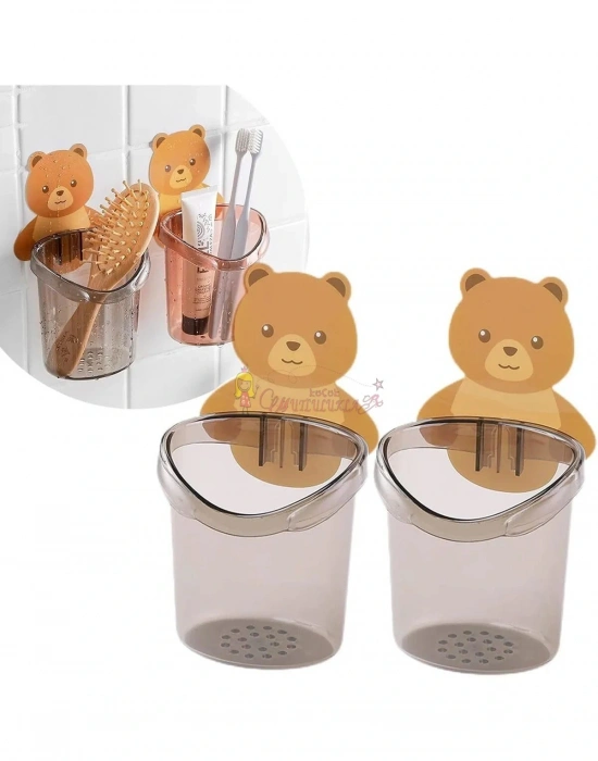 Ayı Figürlü Diş Fırçalık Organizer Ve Askılık Ayıcık Diş Fırçalığı 2Li