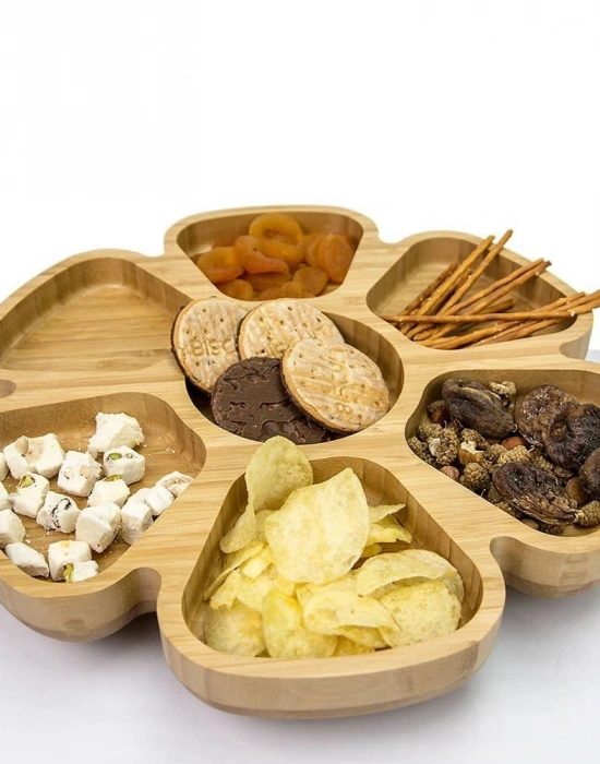 BAMBU DÖNER TABANLI 7 BÖLMELI YUVARLAK SUNUM-SERVİS TABAĞI