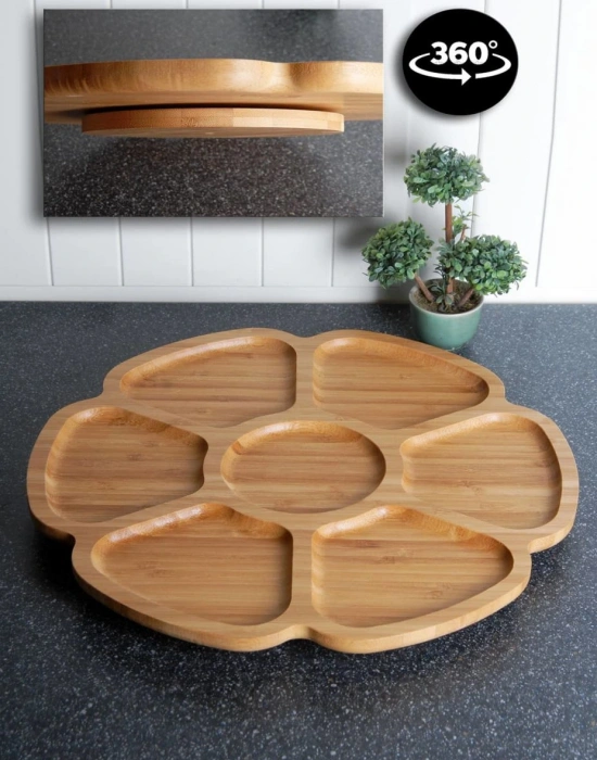 BAMBU DÖNER TABANLI 7 BÖLMELI YUVARLAK SUNUM-SERVİS TABAĞI