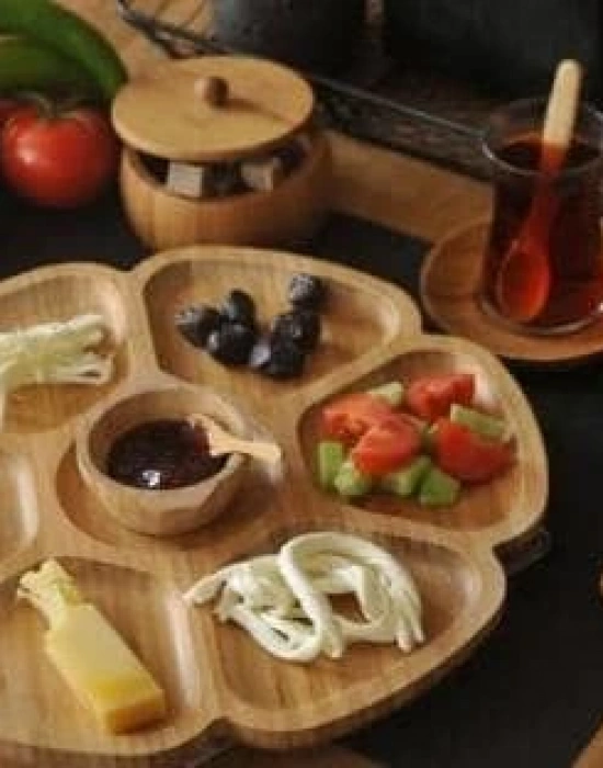 BAMBU DÖNER TABANLI 7 BÖLMELI YUVARLAK SUNUM-SERVİS TABAĞI