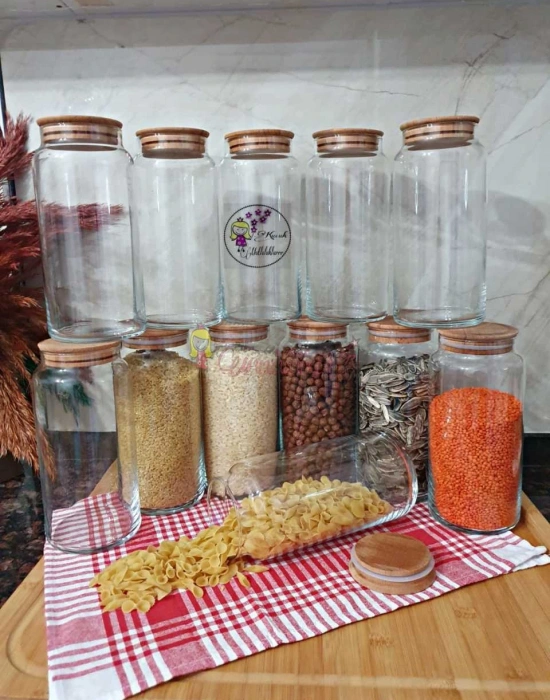 BAMBU KAPAKLI CAM KAVANOZ 12 PARÇA SET