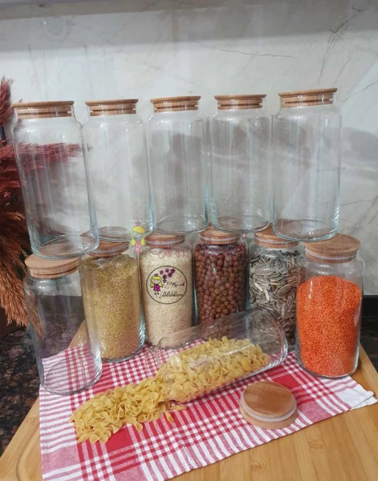 BAMBU KAPAKLI CAM KAVANOZ 12 PARÇA SET