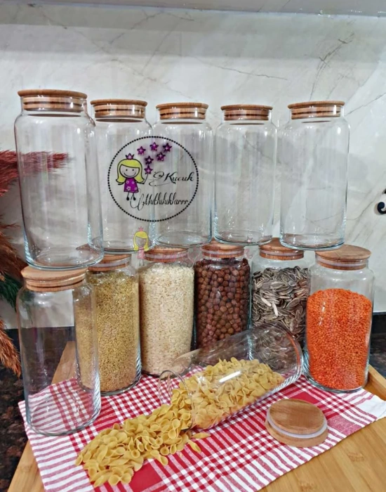 BAMBU KAPAKLI CAM KAVANOZ 12 PARÇA SET