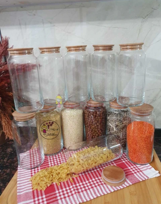 BAMBU KAPAKLI CAM KAVANOZ 12 PARÇA SET