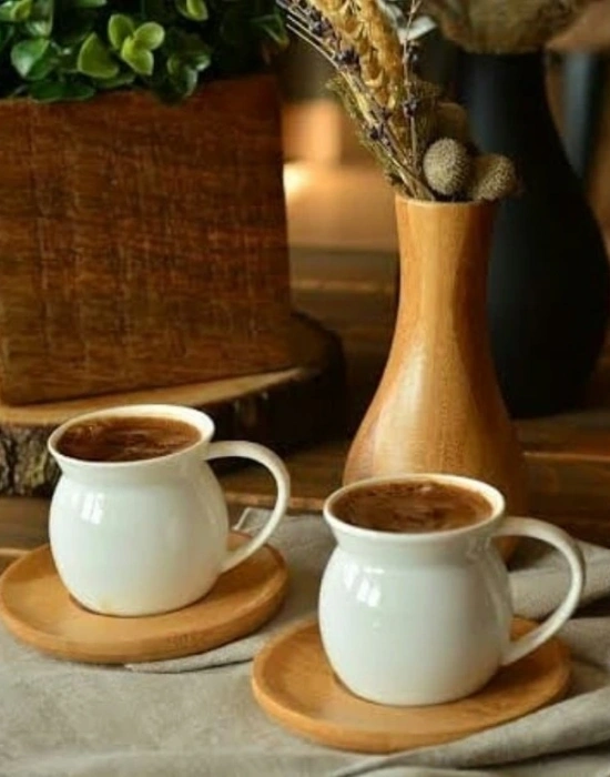 BAMBU TABAKLI DÜZ 6LI LÜX KAHVE FİNCAN TAKIMI