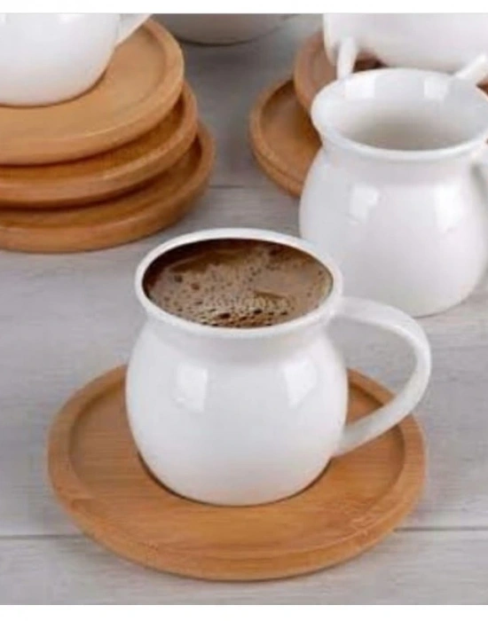 BAMBU TABAKLI DÜZ 6LI LÜX KAHVE FİNCAN TAKIMI
