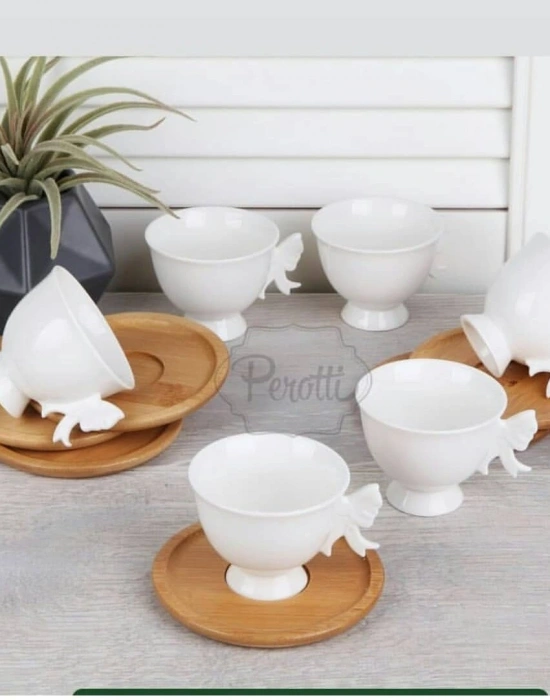 BAMBU TABAKLI PORSELEN KAHVE FİNCAN TAKIMI 6LI