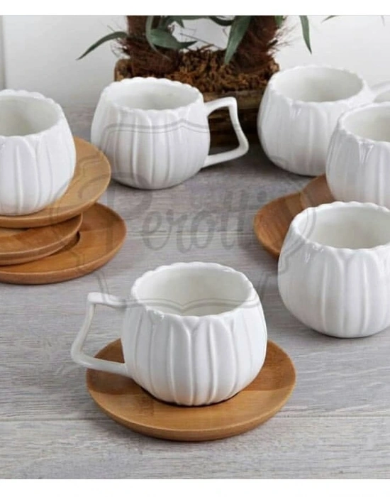 BAMBU TABAKLI TOMBUL 6LI LÜX KAHVE FİNCAN TAKIMI