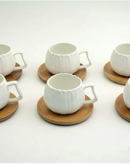 BAMBU TABAKLI TOMBUL 6LI LÜX KAHVE FİNCAN TAKIMI