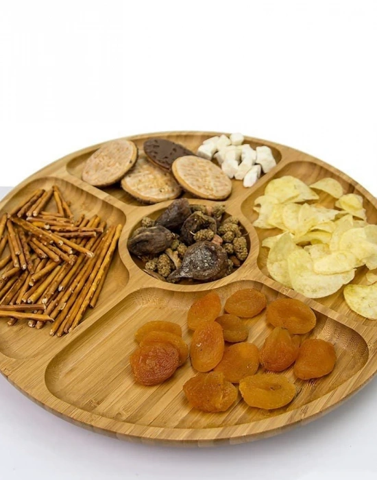 BAMBU YUVARLAK SUNUM-SERVİS TABAĞI 5 BÖLMELI