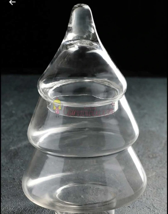 Çam Ağacı Şeklinde Kapaklı Cam Kurabiyelik & Şekerlik Drajelik