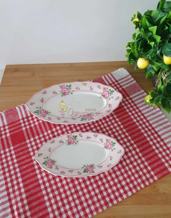 Cicekli 2li kayik tabak