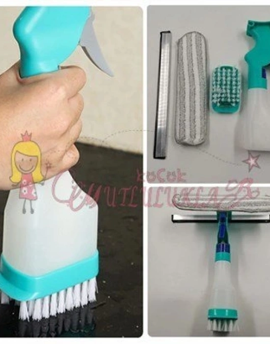 Çift Taraflı Spreyli Cam Sil Çok Fonksiyonlu Pratik Pencere Ayna Fayans Temizleyici Aparat