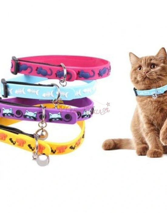 Çıngıraklı Zilli Sevimli Renkli Slikon Kedi Köpek Boyun Tasması