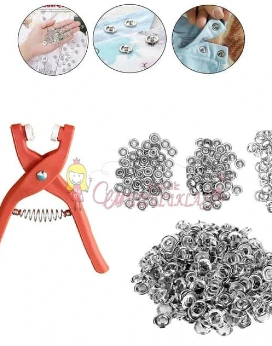 Çıt Çıt Düğme Ve Pensesi 100 Set Çıt Çıt Metal Düğme Yapma Seti