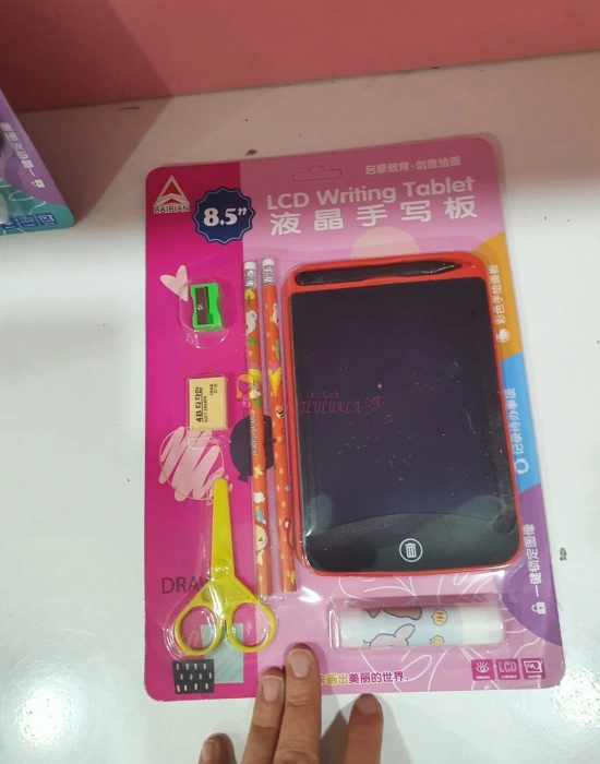Çocuk Tablet LCD 8.5 Inç Dijital Kalemli Çizim Yazı Tahtası Pembe + Hediye Set