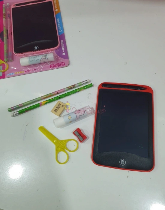 Çocuk Tablet LCD 8.5 Inç Dijital Kalemli Çizim Yazı Tahtası Pembe + Hediye Set