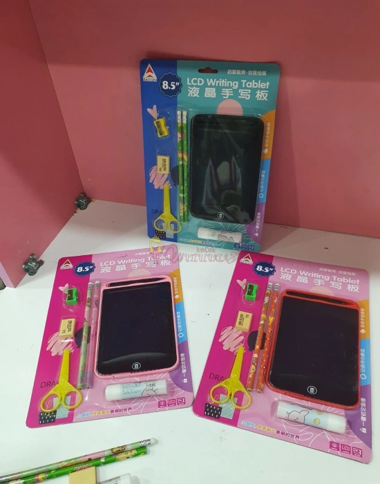 Çocuk Tablet LCD 8.5 Inç Dijital Kalemli Çizim Yazı Tahtası Pembe + Hediye Set