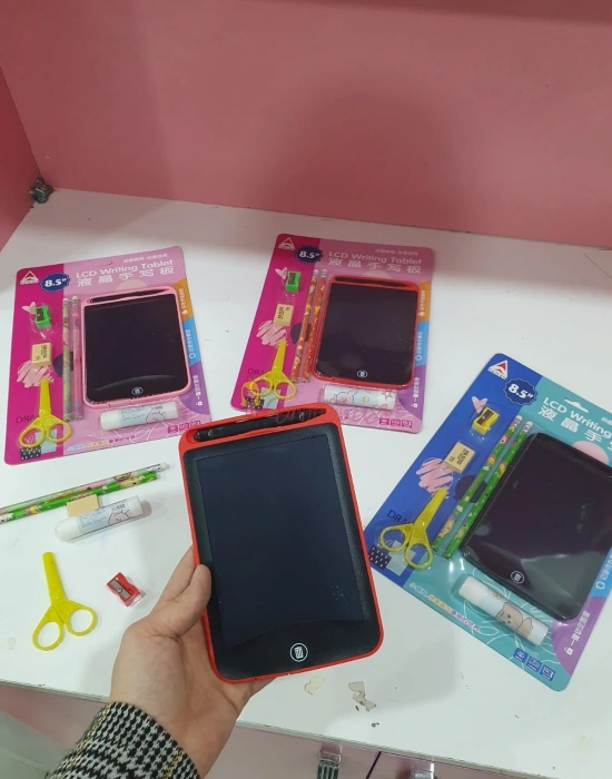 Çocuk Tablet LCD 8.5 Inç Dijital Kalemli Çizim Yazı Tahtası Pembe + Hediye Set