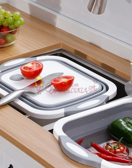 Çok Amaçlı Katlanabilir Kesme Tahtası ve Sepet Süzgeç Pratik Kova