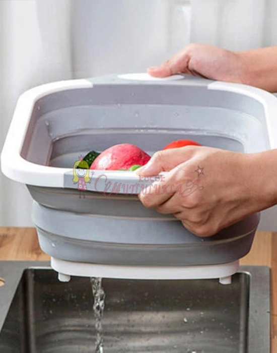 Çok Amaçlı Katlanabilir Kesme Tahtası ve Sepet Süzgeç Pratik Kova