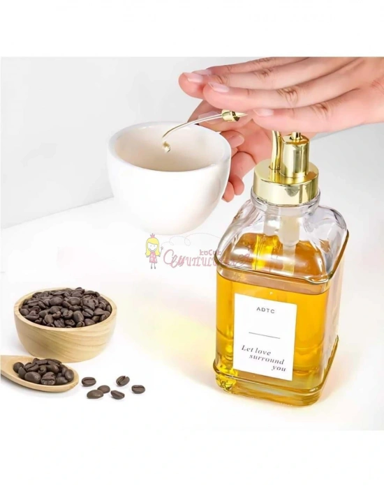 Damla 2 Li Kristal Cam, Yağlık ,Kahve Dağıtıcı Dispenser, Sabunluk,Losyon Gold / Gümüş 500 ml