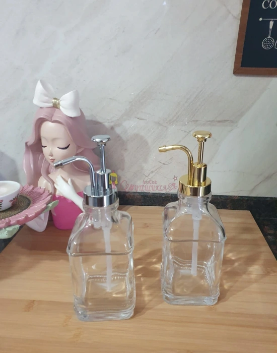 Damla 2 Li Kristal Cam, Yağlık ,Kahve Dağıtıcı Dispenser, Sabunluk,Losyon Gold / Gümüş 500 ml