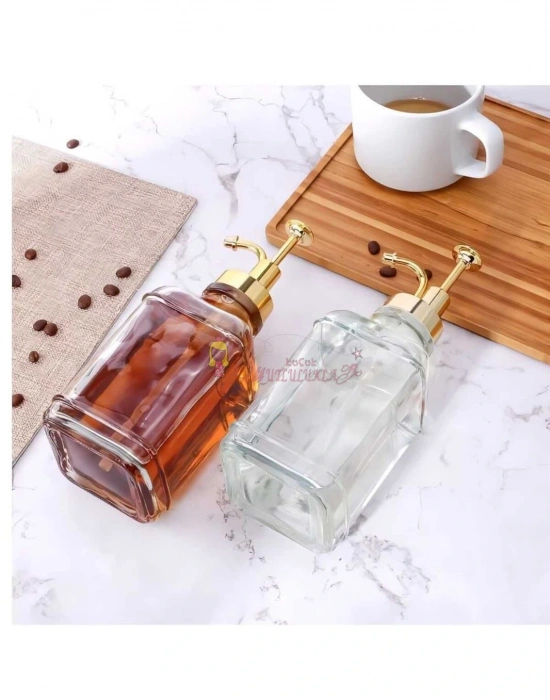 Damla 2 Li Kristal Cam, Yağlık ,Kahve Dağıtıcı Dispenser, Sabunluk,Losyon Gold / Gümüş 500 ml