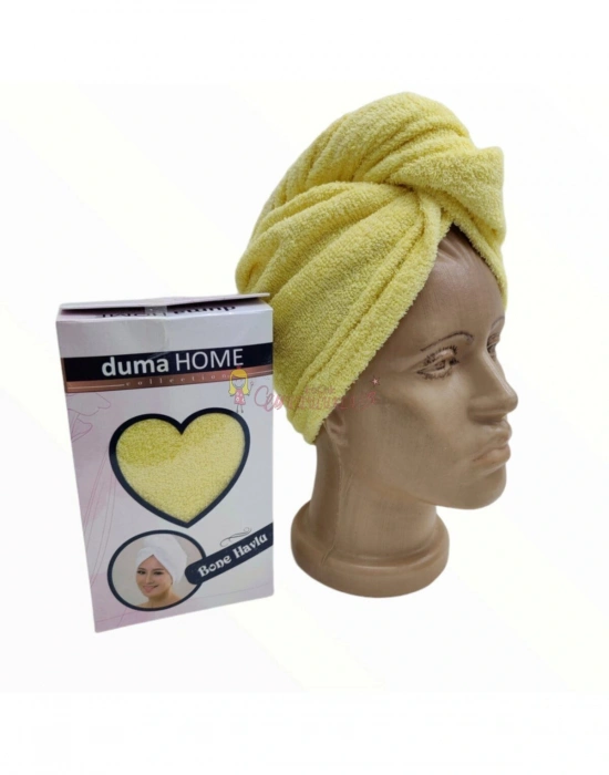 Düğmeli Havlu Saç Kurulama Bonesi Sarı Renk Bone Havlu