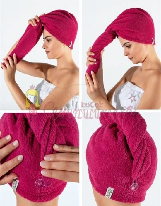 Düğmeli Havlu Saç Kurulama Bonesi Sarı Renk Bone Havlu