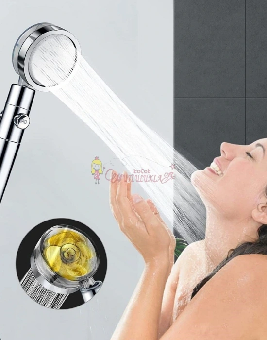 Duş Başlığı Turbo Pervaneli Serinletici Tasarım Start Stop Tuşu Duş Başlığı 360 Derece Döner
